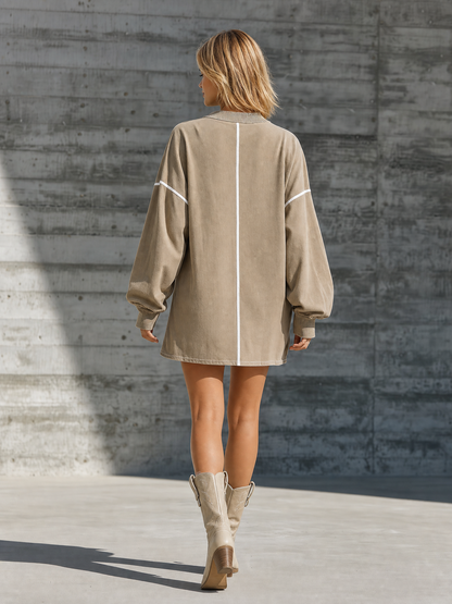 Women's Geometric Khaki Cotton Sweatshirt Dress