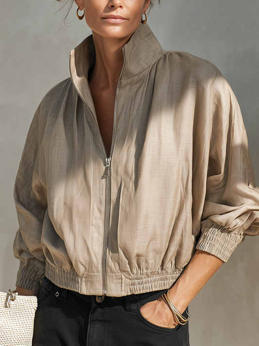 Women's Short Casual Zip-Up Jacket With Stand Collar