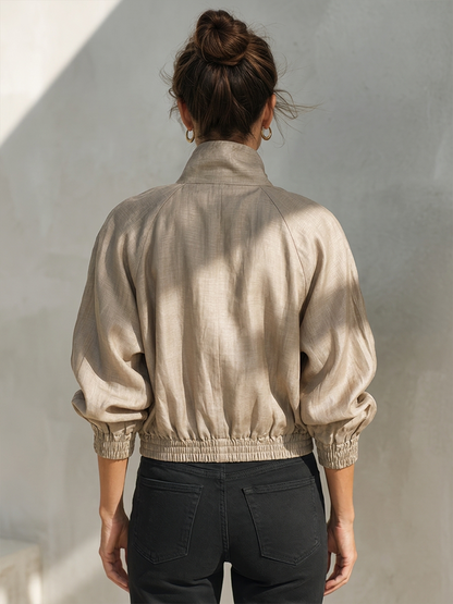 Women's Short Casual Zip-Up Jacket With Stand Collar
