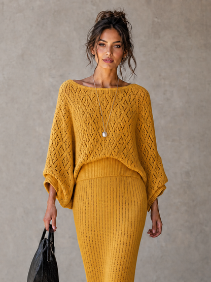Women's Minimalist Diamond Open-Knit Batwing-Sleeve Sweater