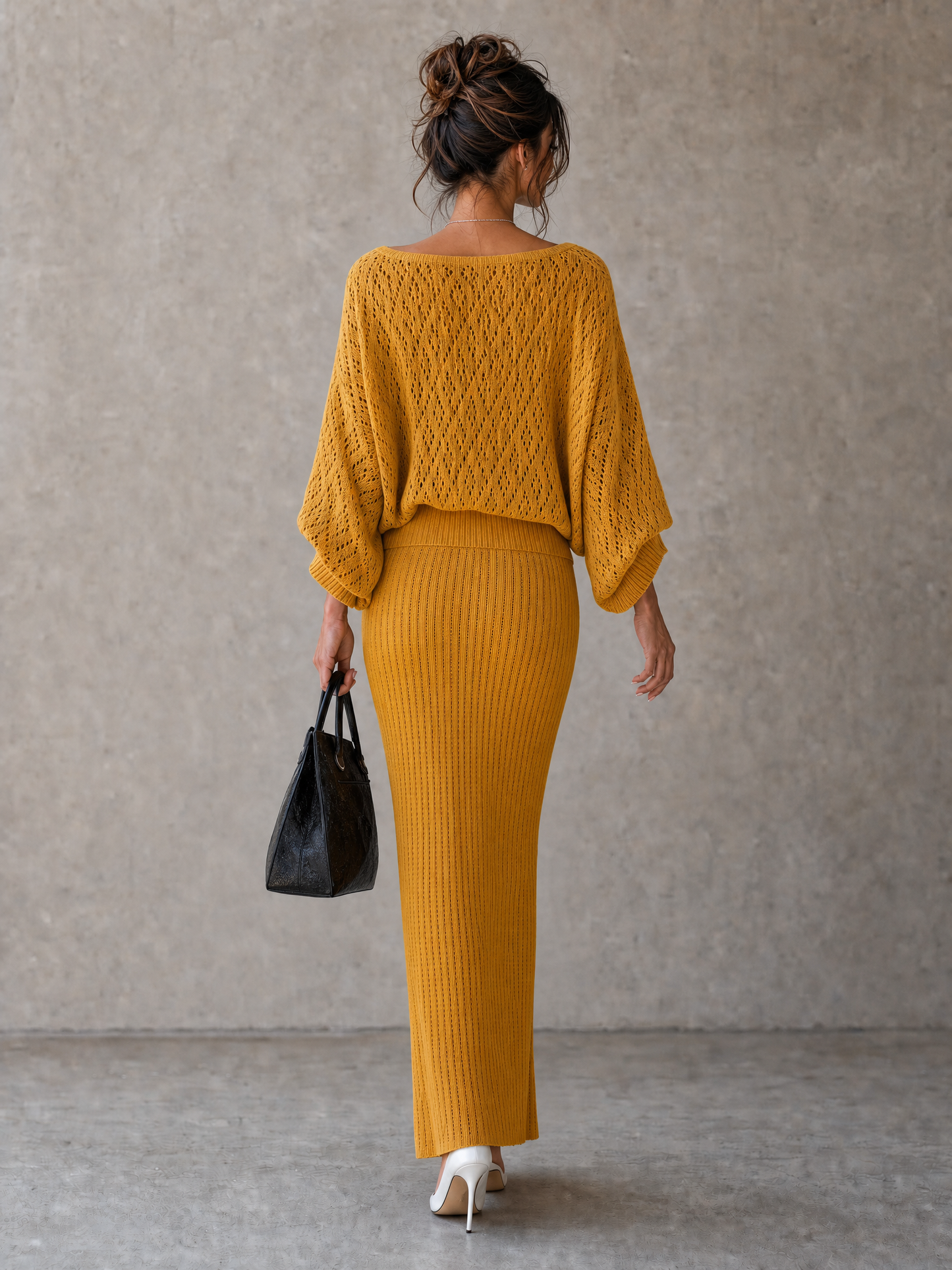Women's Minimalist Diamond Open-Knit Batwing-Sleeve Sweater