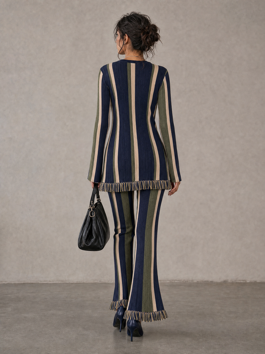 Women's Minimalist Vertical-Stripe Raw-Edge Sweater