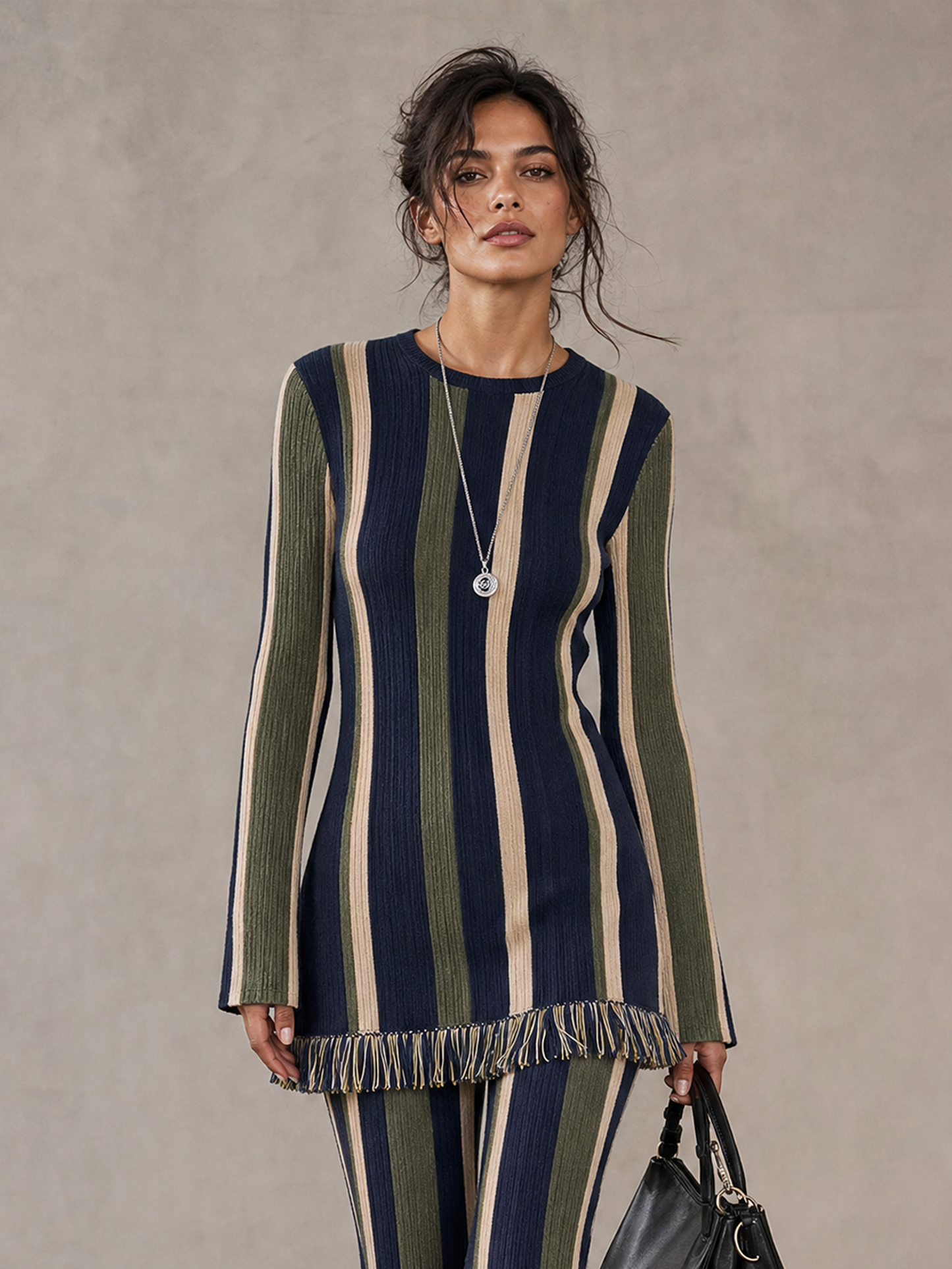 Women's Minimalist Vertical-Stripe Raw-Edge Sweater