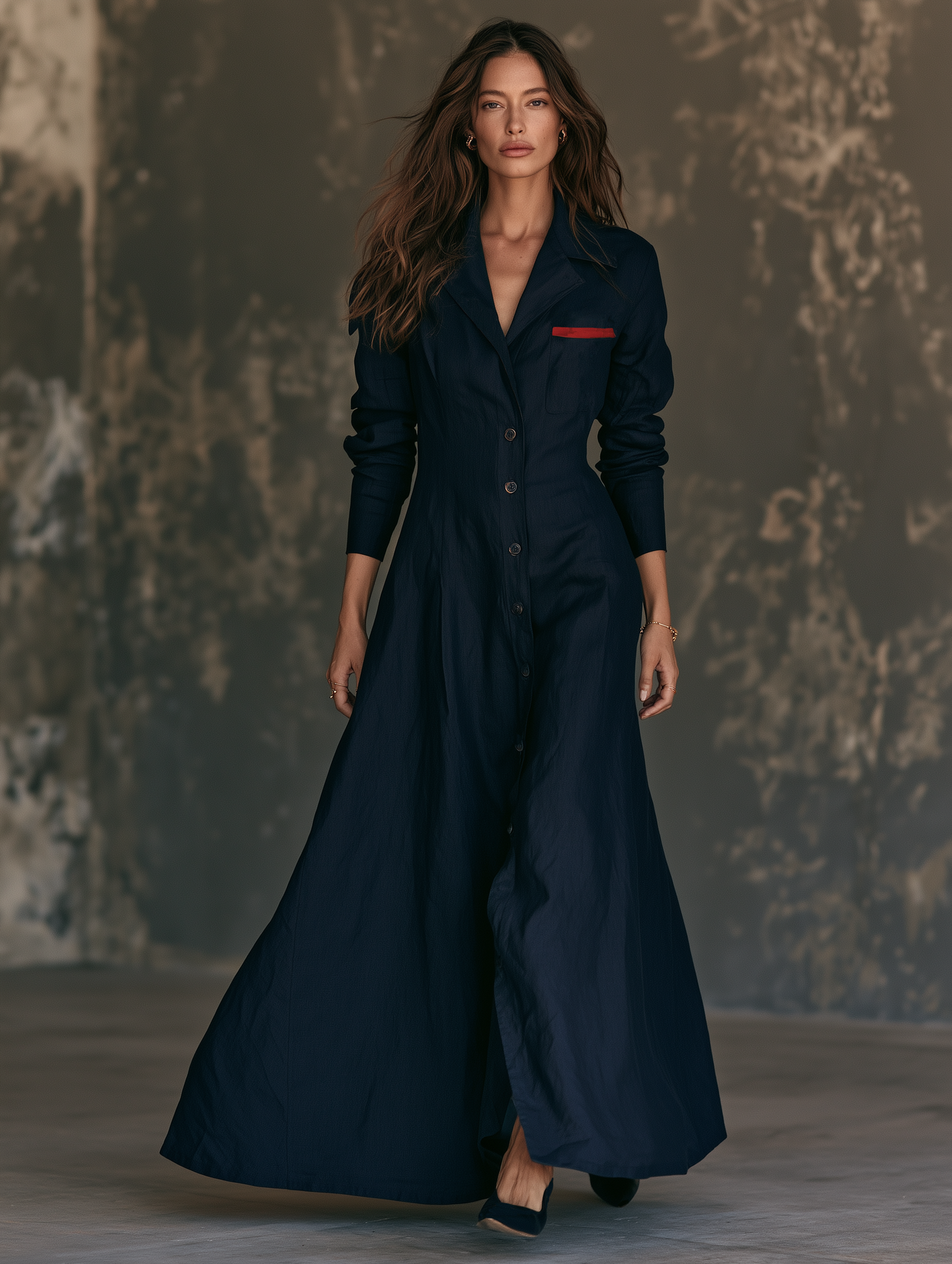 Women's Minimalist Lapel Long-Sleeve Single-Breasted Maxi Dress