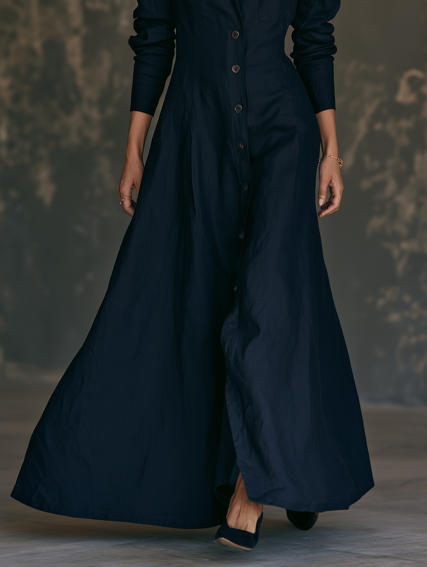 Women's Minimalist Lapel Long-Sleeve Single-Breasted Maxi Dress