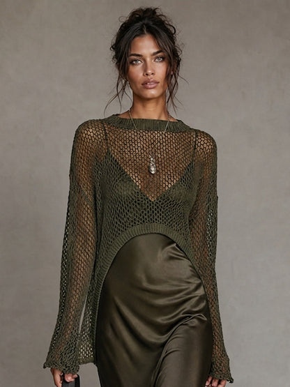 Women's Minimalist Satin Camisole Dress And Knit Cover-up Set