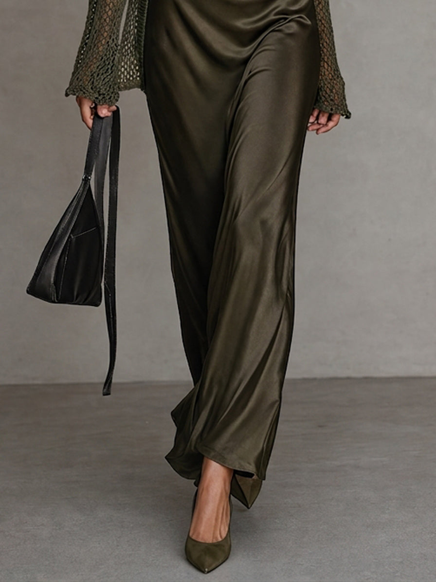 Women's Minimalist Satin Camisole Dress And Knit Cover-up Set