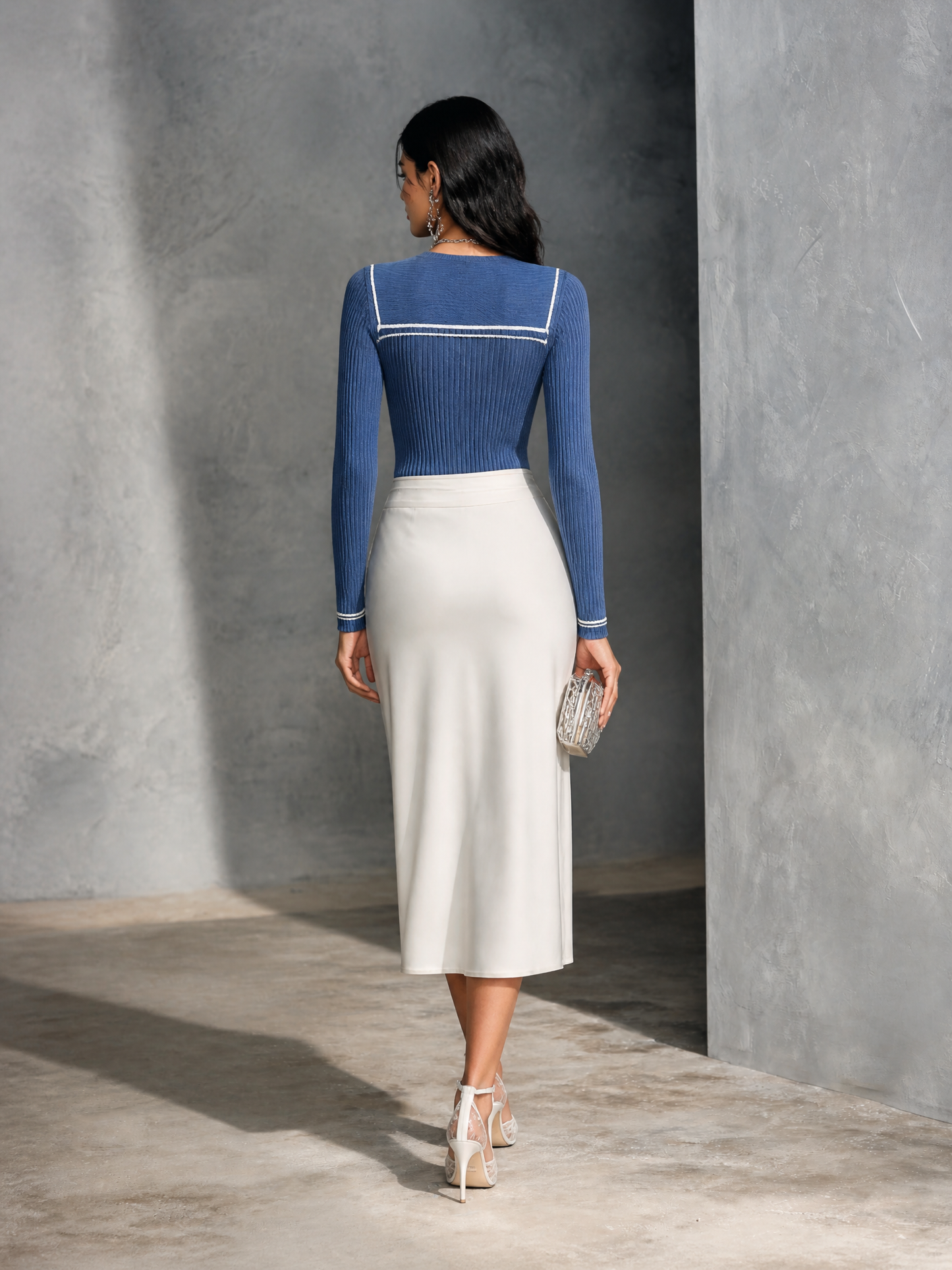 Women's Colorblock Elegant Knit Satin Midi Dress