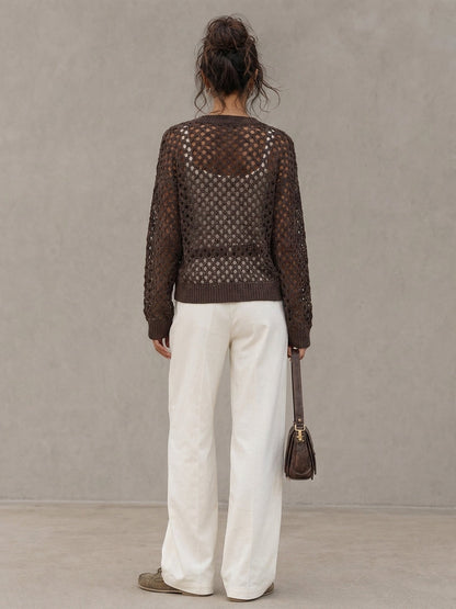 Women's Casual Long-sleeve Open-knit Cardigan With Two-button Closure