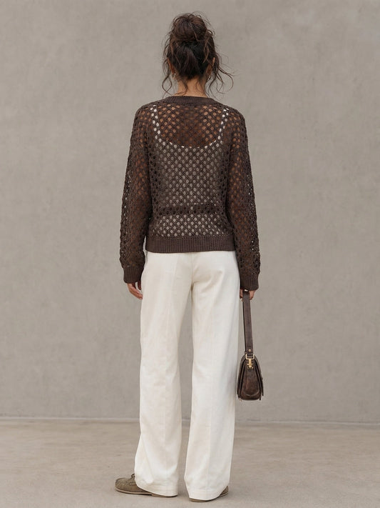 Women's Casual Long-sleeve Open-knit Cardigan With Two-button Closure