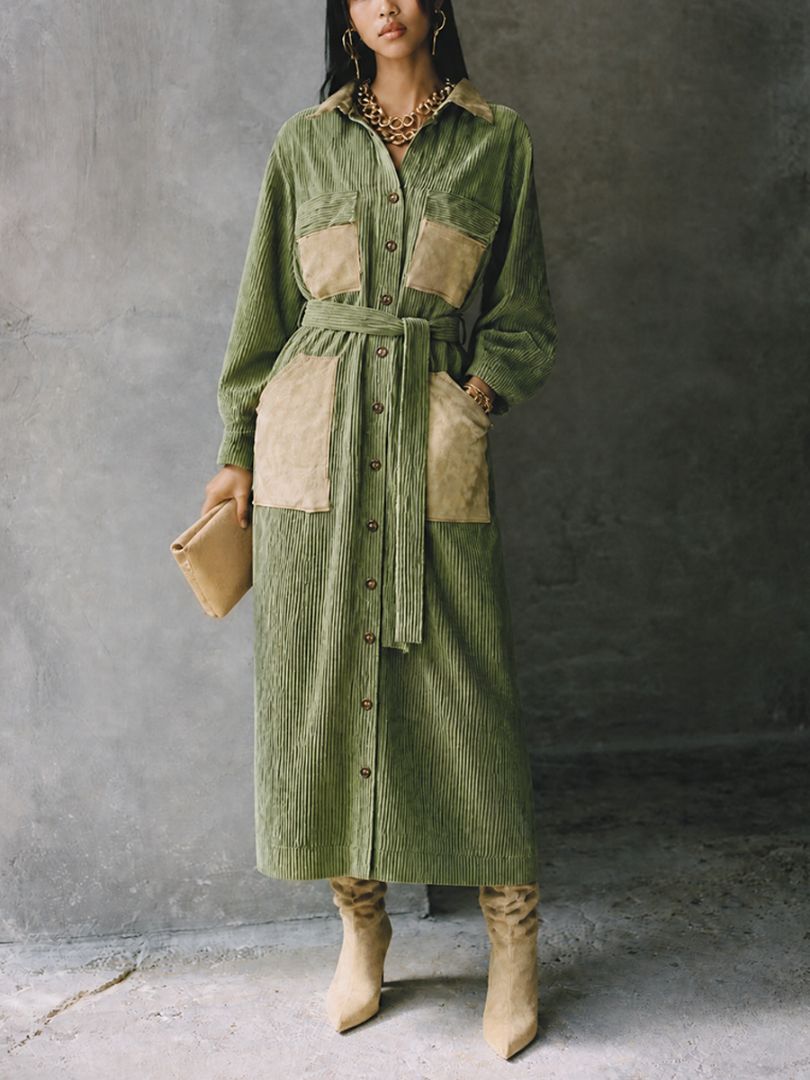 Women's Utility Corduroy Belted Maxi Dress
