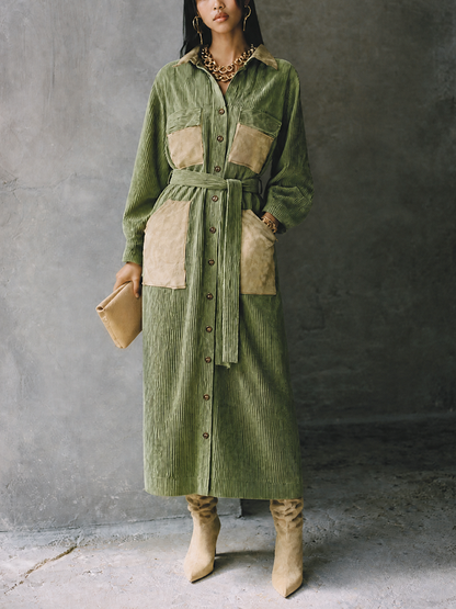 Women's Utility Corduroy Belted Maxi Dress