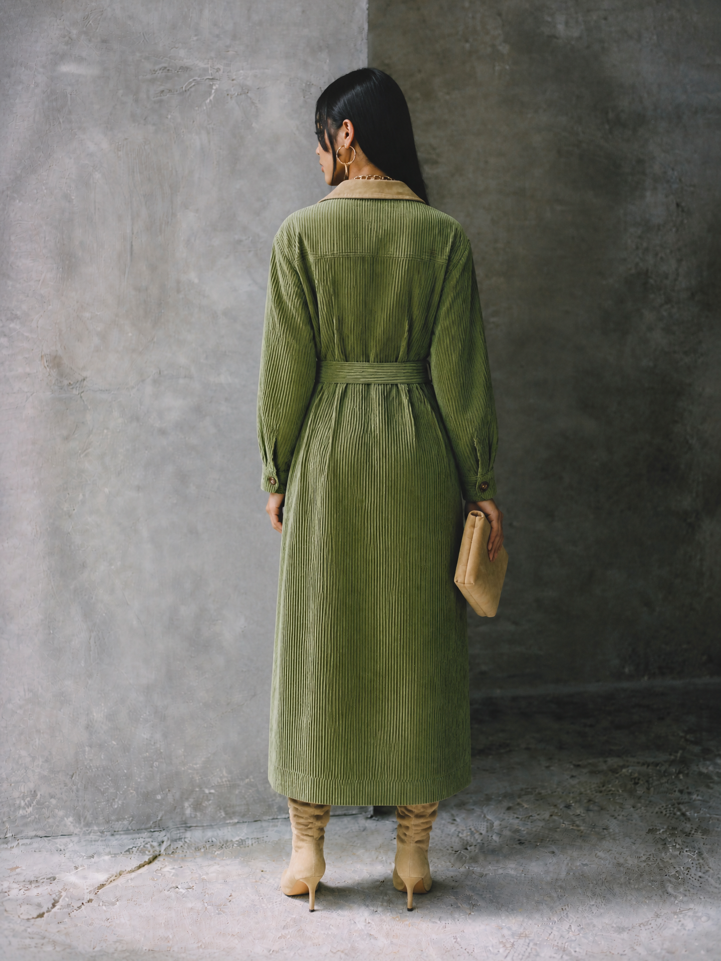 Women's Utility Corduroy Belted Maxi Dress