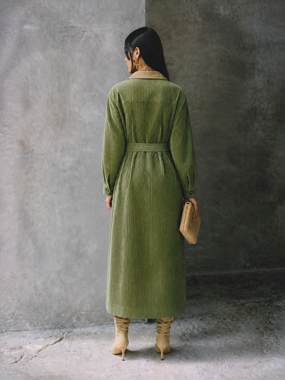 Women's Utility Corduroy Belted Maxi Dress
