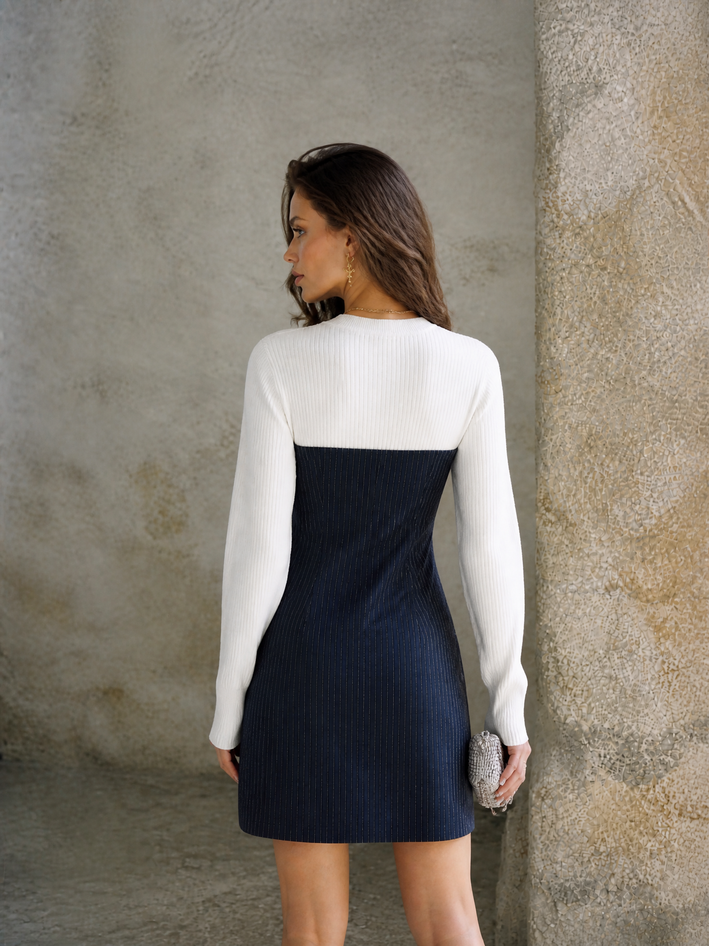 Women's Pinstripe Sophisticated Knit Mini Dress