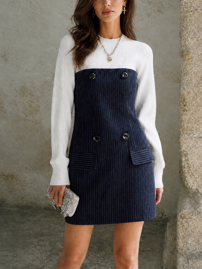 Women's Pinstripe Sophisticated Knit Mini Dress