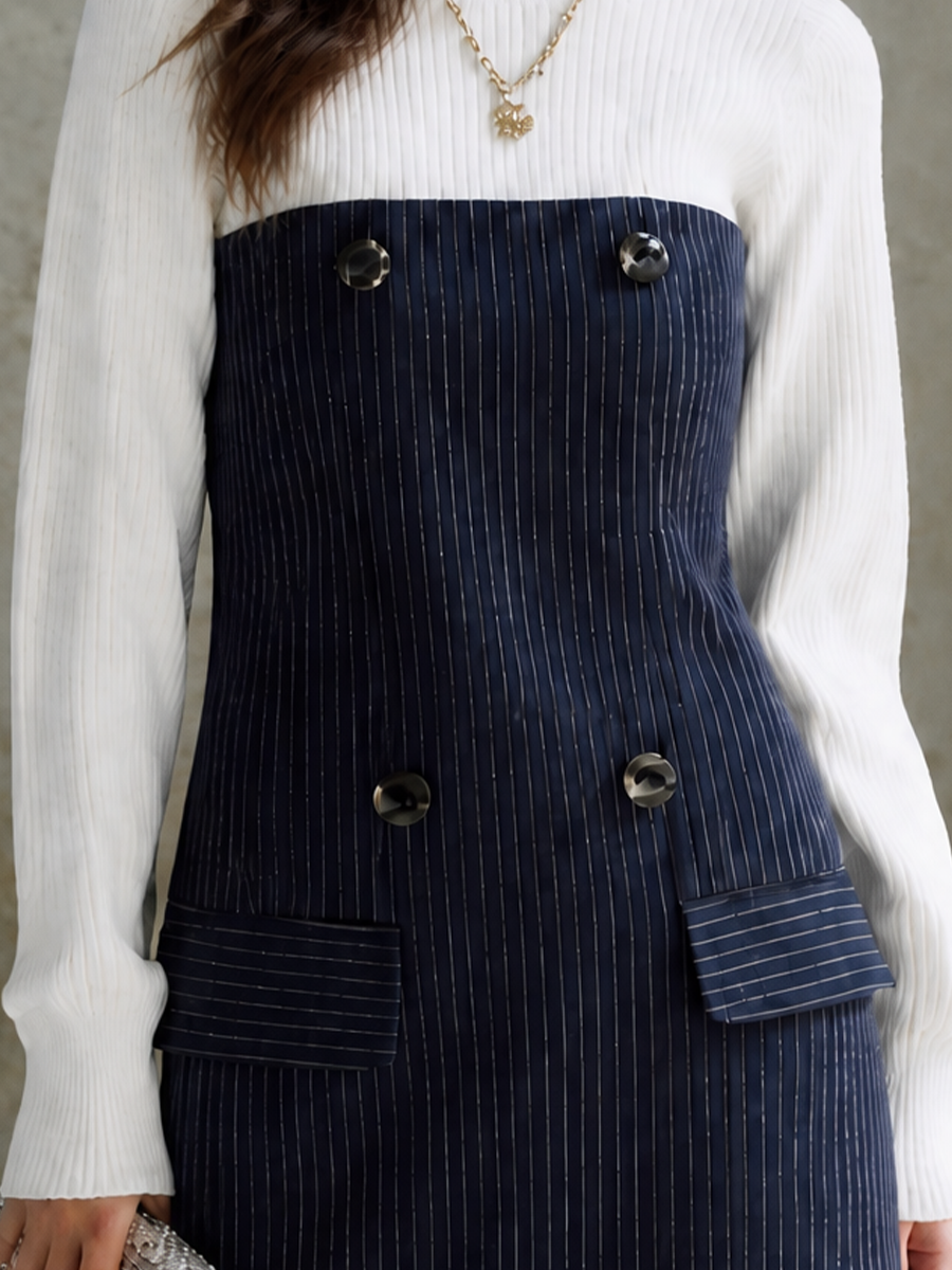 Women's Pinstripe Sophisticated Knit Mini Dress