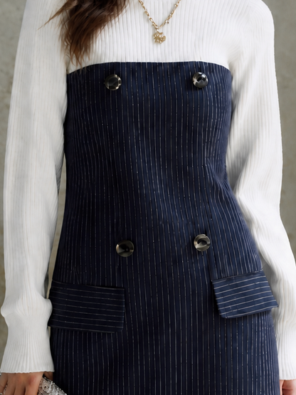 Women's Pinstripe Sophisticated Knit Mini Dress