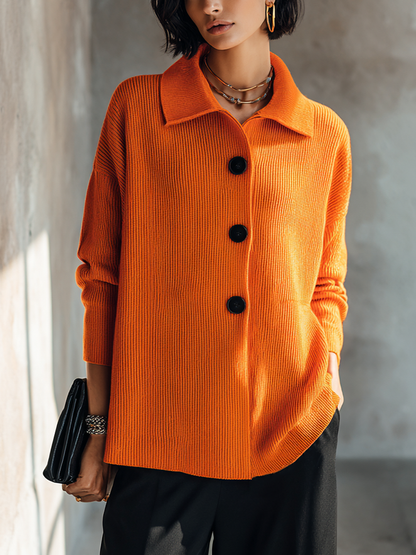 Women's Ribbed Sophisticated Collared Button-Front Knit Top