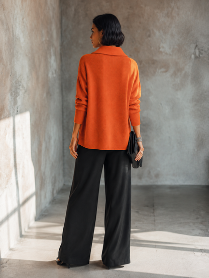 Women's Ribbed Sophisticated Collared Button-Front Knit Top