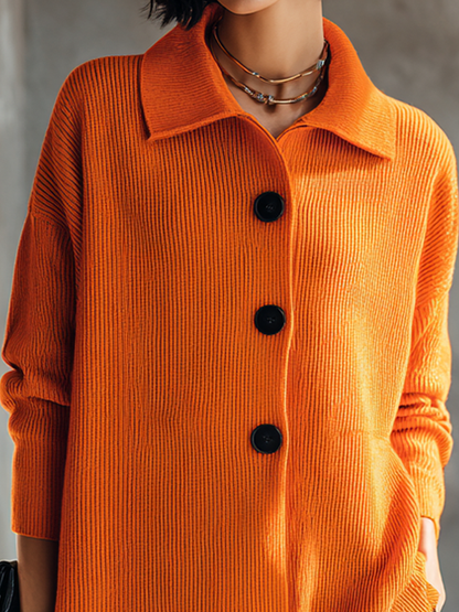 Women's Ribbed Sophisticated Collared Button-Front Knit Top