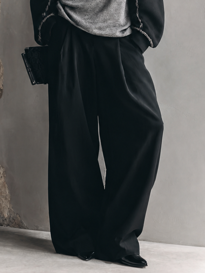 Women's Knitted Patchwork Top And Wide-leg Pants Casual Set