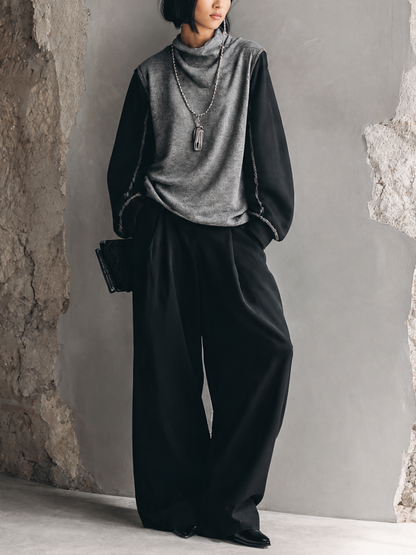Women's Knitted Patchwork Top And Wide-leg Pants Casual Set