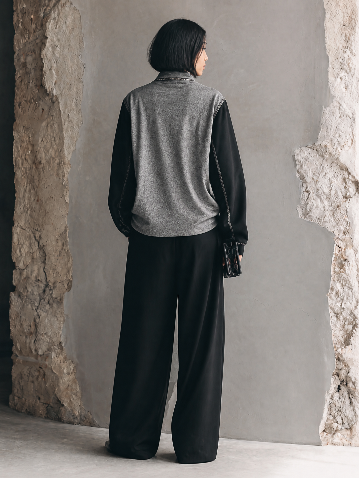 Women's Knitted Patchwork Top And Wide-leg Pants Casual Set