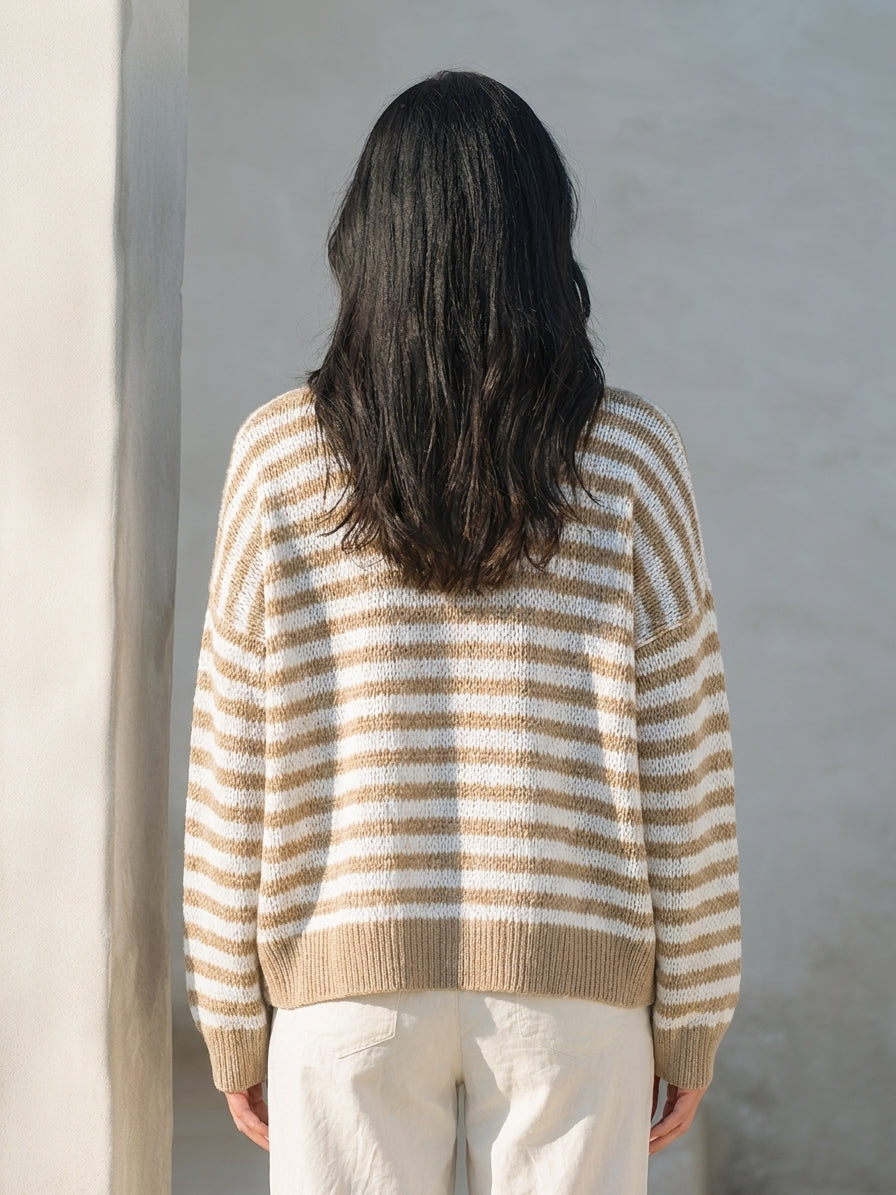 Women's V-Neck Striped Loose-Fit Knit Cardigan