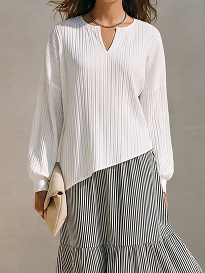 Women's Striped Panel Midi Dress With Small V-Neck