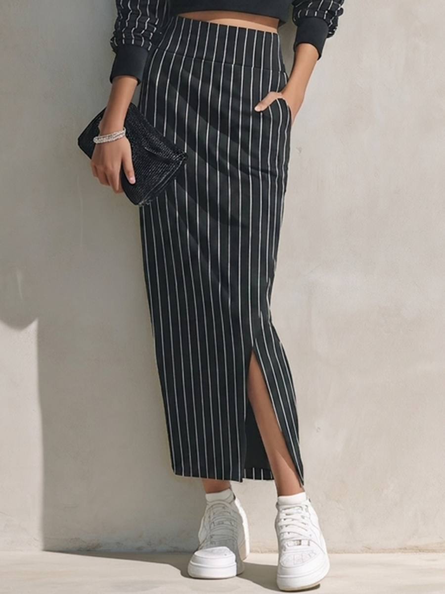 Women's Striped One-Shoulder Cropped Top & Maxi Skirt Set