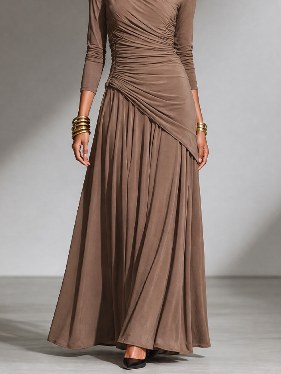 Women's Elegant Draped V‑Neck Long Maxi Dress