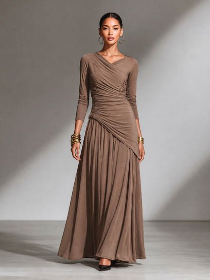 Women's Elegant Draped V‑Neck Long Maxi Dress