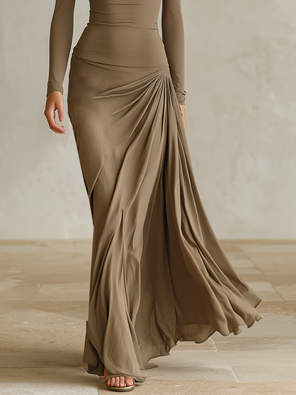Women's Formal V‑Neck Draped Slim Fit Maxi Dress