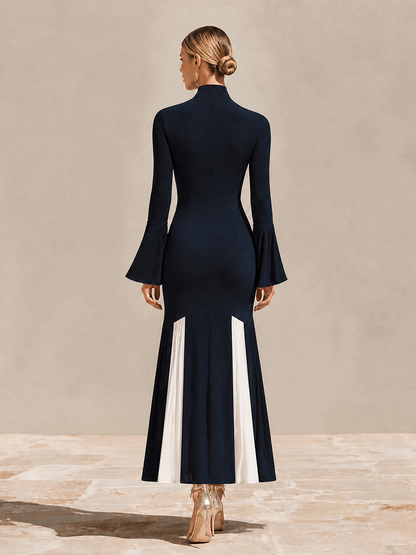 Women's Formal Slim Fit Stand Collar Flared Hem Dress