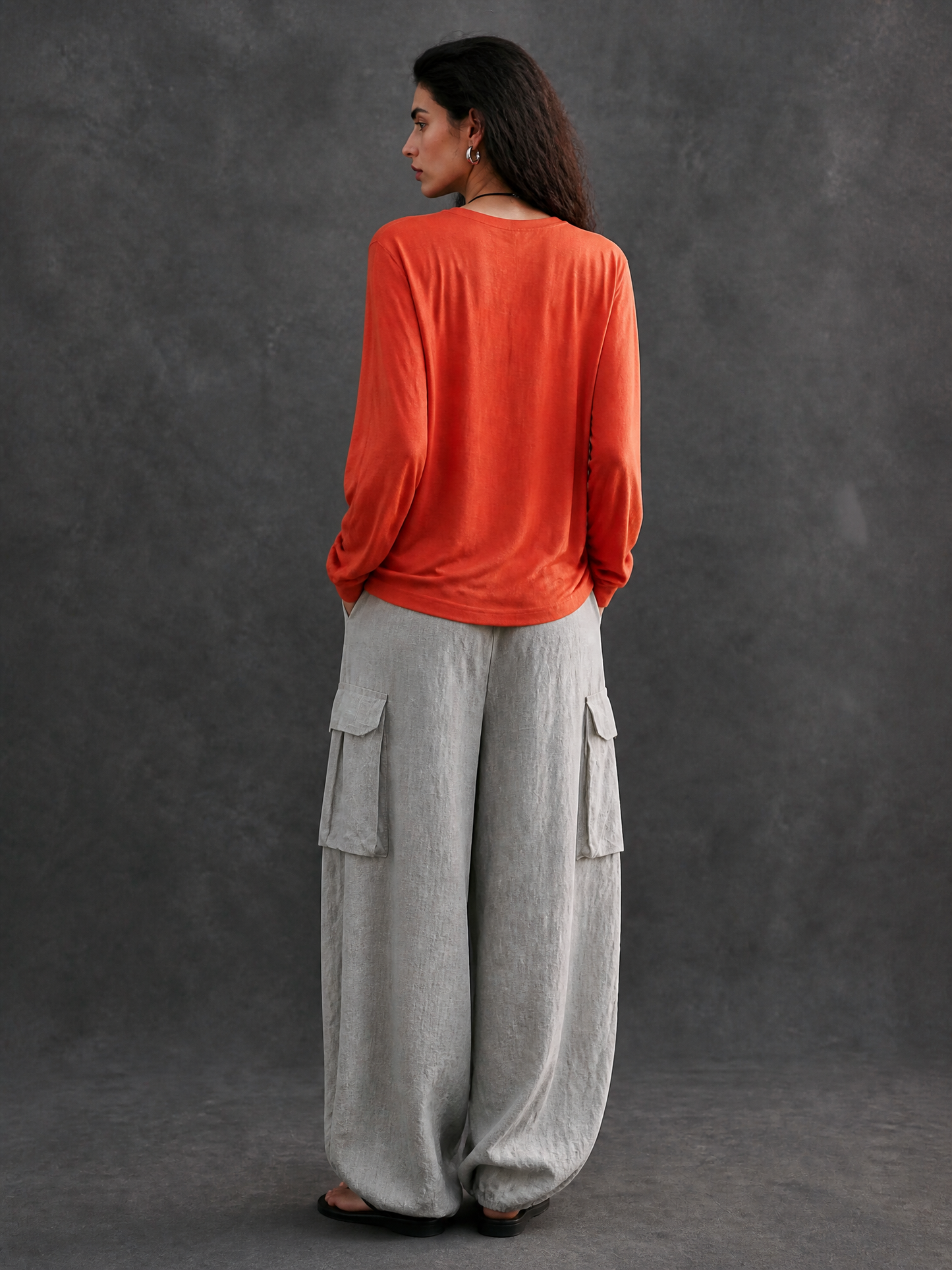 Women's Casual Crew Neck T-shirt And Cotton Linen Cargo Pants Set