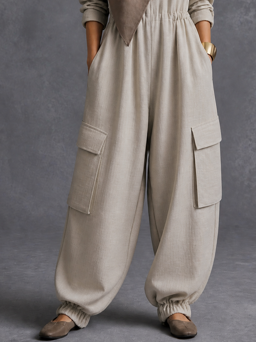 Women's Utility Casual Cowl-Neck Cargo Jumpsuit