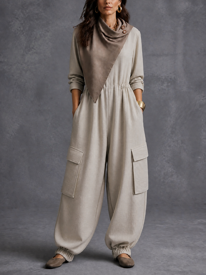 Women's Utility Casual Cowl-Neck Cargo Jumpsuit