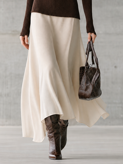 Women's Cutout Turtleneck Colorblock Brown Maxi Skirt Set