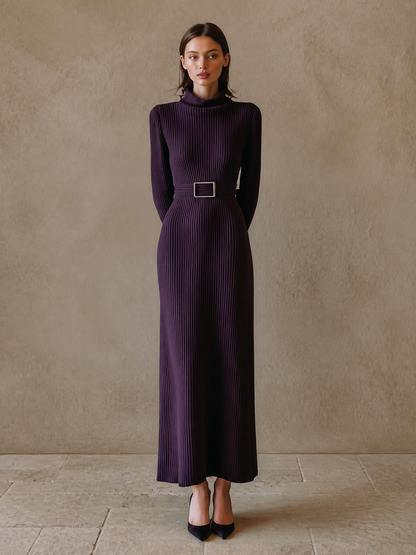 Women's Ribbed Turtleneck Long Sleeve Evening Knit Maxi Dress