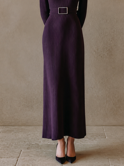 Women's Ribbed Turtleneck Long Sleeve Evening Knit Maxi Dress