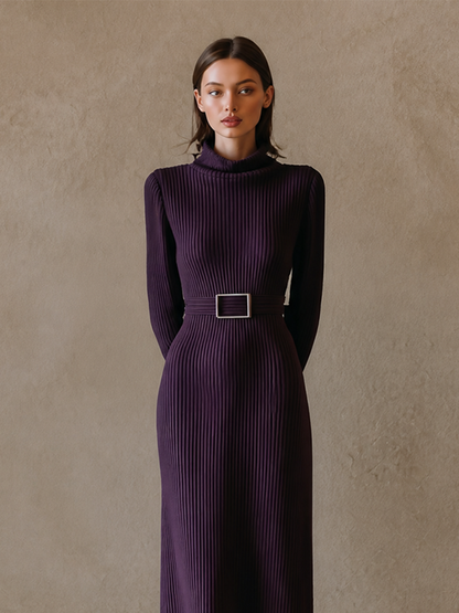 Women's Ribbed Turtleneck Long Sleeve Evening Knit Maxi Dress