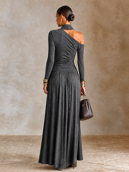 Women's Asymmetric Off‑Shoulder Long Sleeve Vacation Maxi Dress