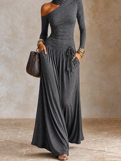 Women's Asymmetric Off‑Shoulder Long Sleeve Vacation Maxi Dress