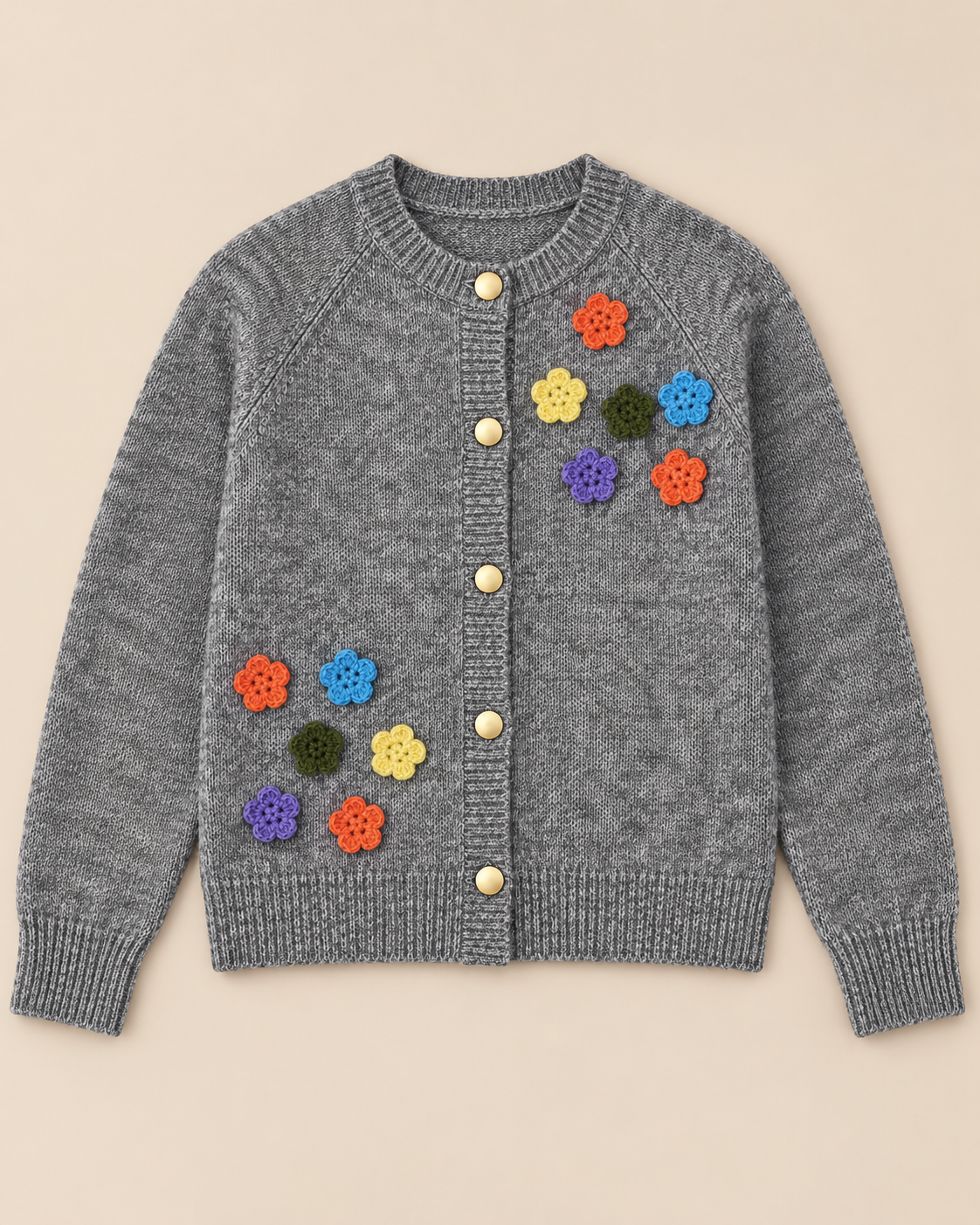 Women's Floral Wool Cardigan – Colorful Flower Round Neck Sweater