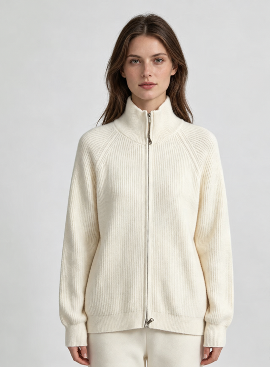 Women's Sherpa Fleece Zip-Up Jacket – Stand Collar Plush Coat