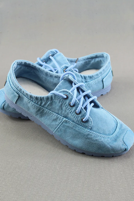 Simple Blue Cotton Fabric Flat Shoes For Women Cross Strap Flat Shoes