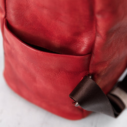Casual Travel Color Matching Leather Backpack