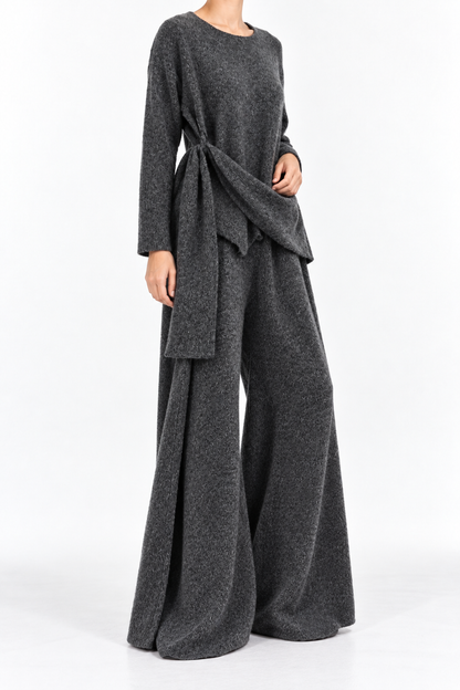 Women's Knit Two-Piece Set – Long Sleeve Top & Wide-Leg Pants Lounge Outfit