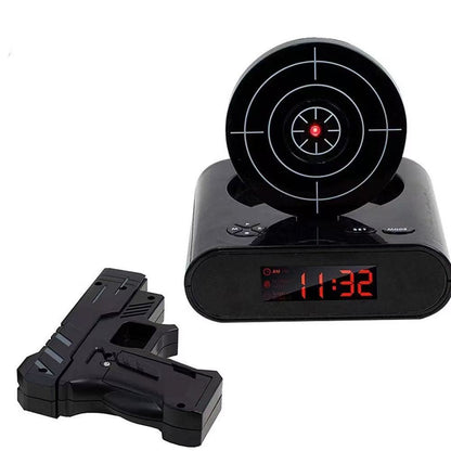 Lazy-riser" target-shooting alarm clock; multifunctional infrared digital LED clock with novelty shooting toy